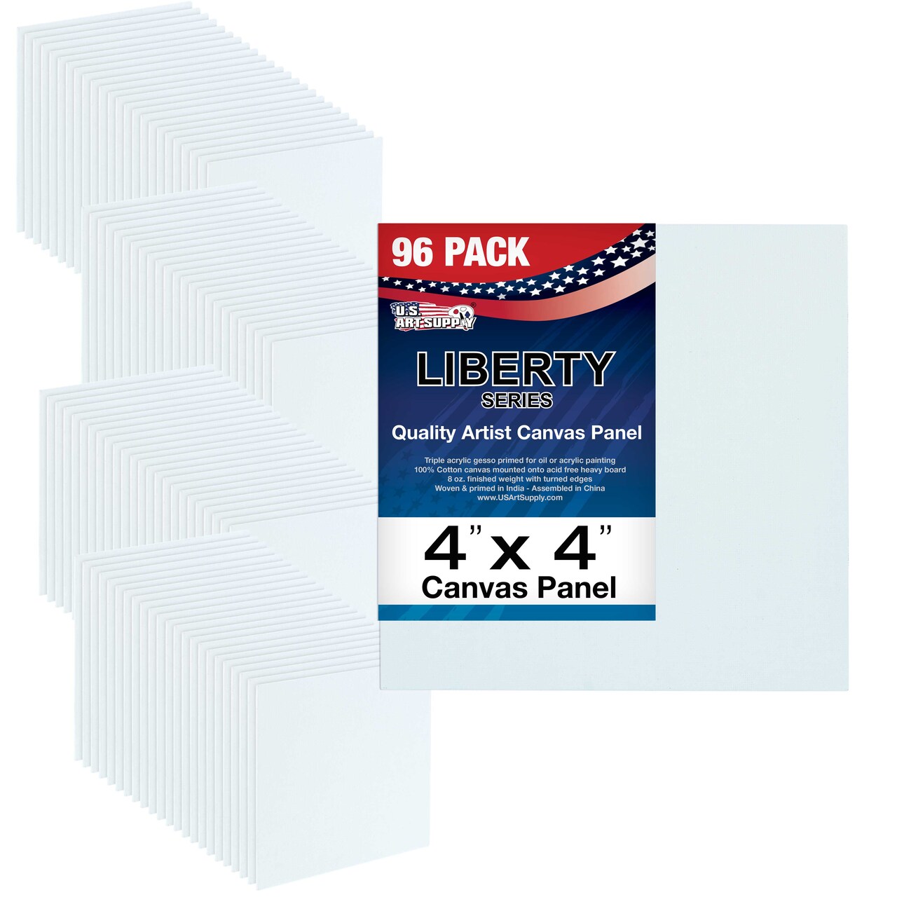 4 X 4 Inch Professional Art Canvas Board Panels 96 Pack - 8 Ounce Heavyweight Cotton Acid Free Canvases for Painting Acrylics and Watercolor (1 Case of 96 Single Canvas Painting Panels)